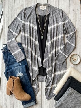 ONE WORLD Hacci Slub Knit Long Sleeve Open Cascade Cardigan Layer Sweater Top